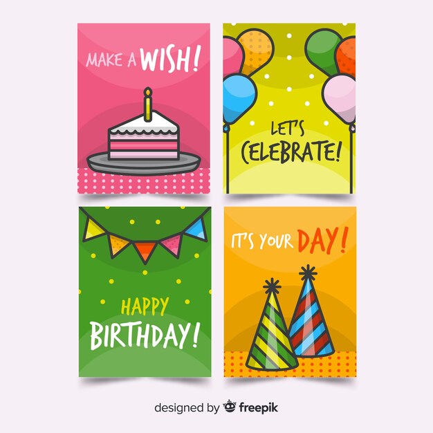 Colección de tarjetas de cumpleaños dibujadas a mano