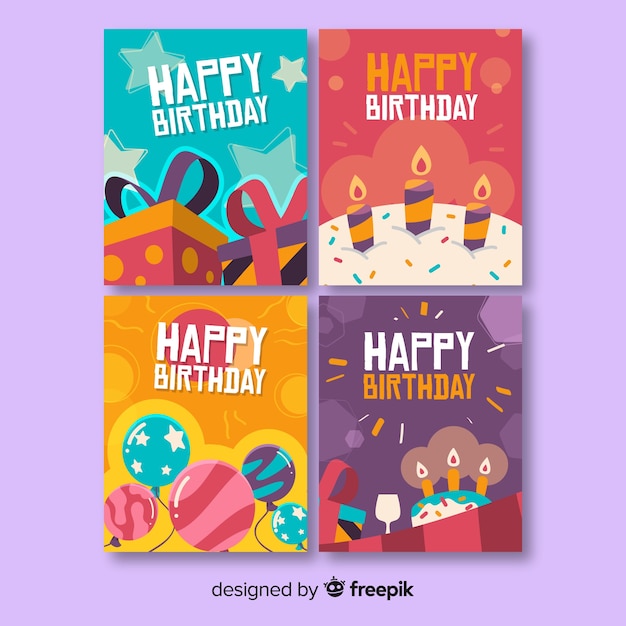 Colección de tarjetas de cumpleaños dibujadas a mano vector gratuito