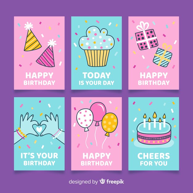 Colección de tarjetas de cumpleaños dibujadas a mano