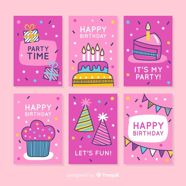Colección de tarjetas de cumpleaños dibujadas a mano