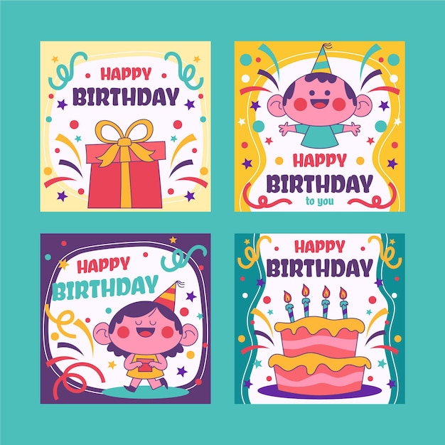 Vector gratuito colección tarjetas de cumpleaños dibujadas a mano