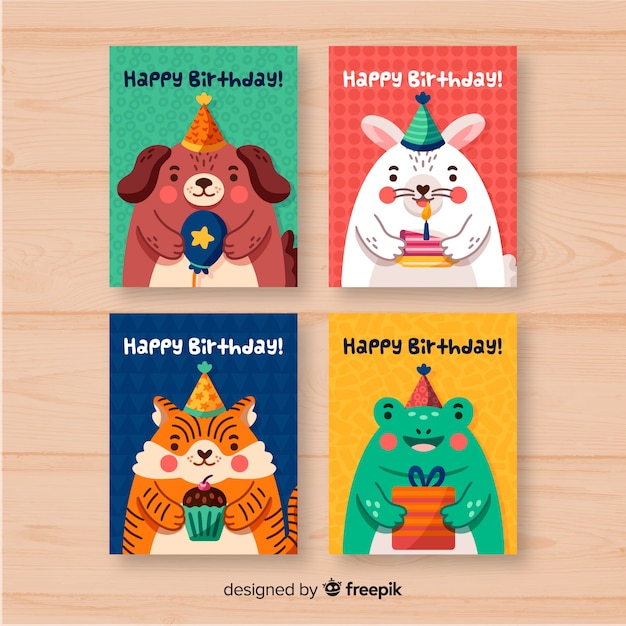 Colección de tarjetas de cumpleaños dibujadas a mano
