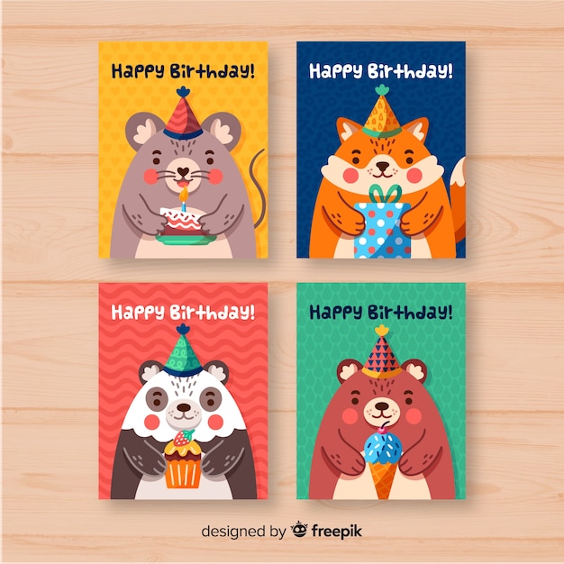 Colección de tarjetas de cumpleaños dibujadas a mano