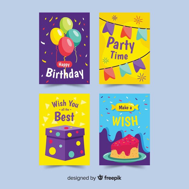 Colección de tarjetas de cumpleaños dibujados a mano