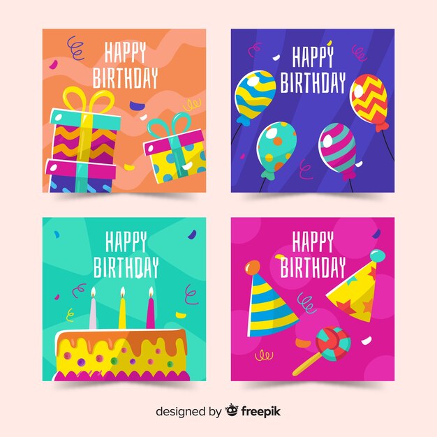 Colección de tarjetas de cumpleaños dibujados a mano
