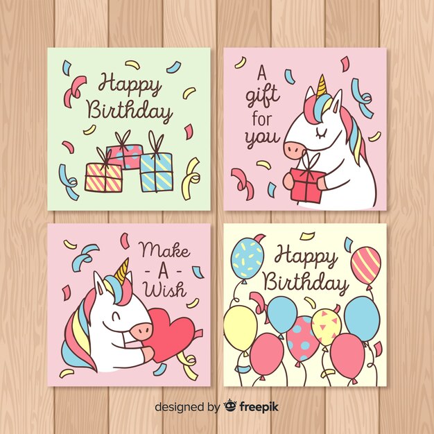 Colección de tarjetas de cumpleaños dibujados a mano