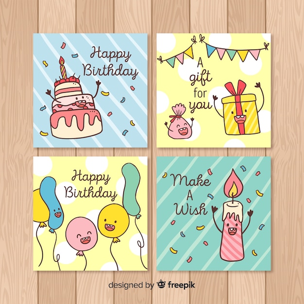 Colección de tarjetas de cumpleaños dibujados a mano
