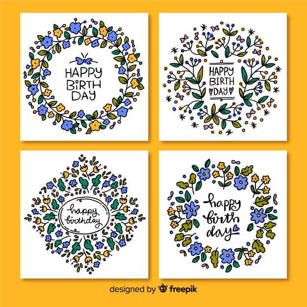 Colección de tarjetas de cumpleaños dibujados a mano
