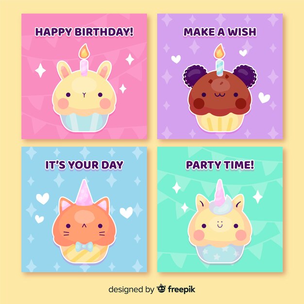 Colección de tarjetas de cumpleaños dibujados a mano
