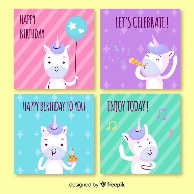Colección de tarjetas de cumpleaños dibujados a mano