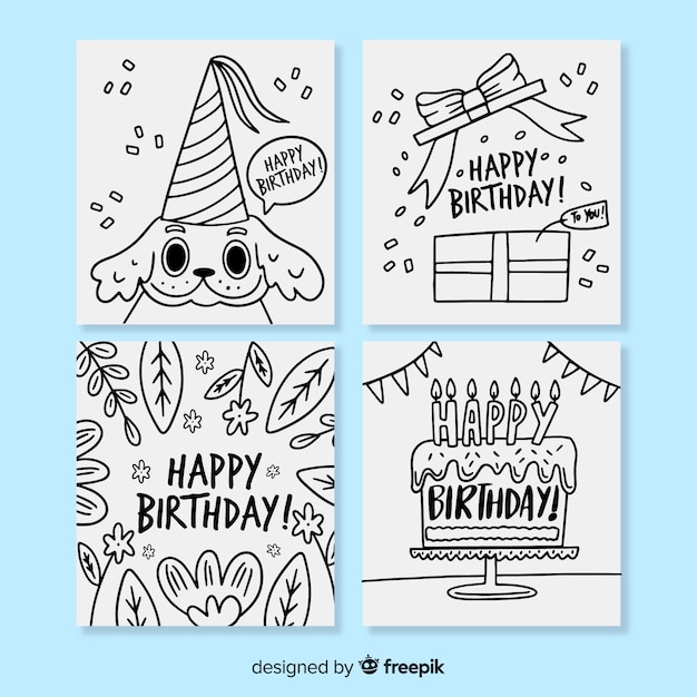 Vector gratuito colección de tarjetas de cumpleaños dibujados a mano