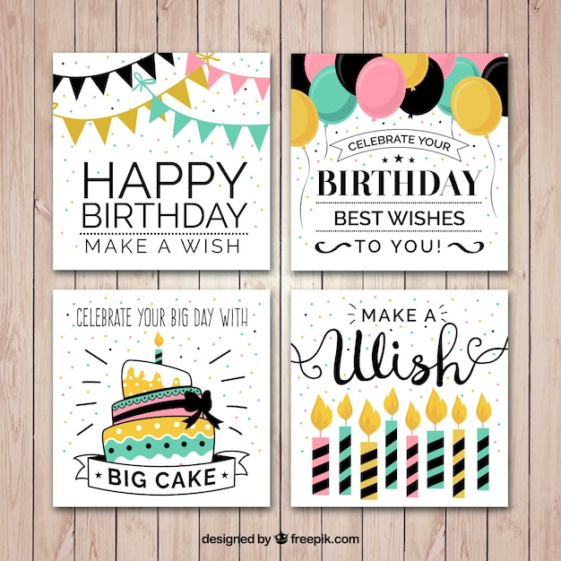 Colección de tarjetas de cumpleaños en diseño plano