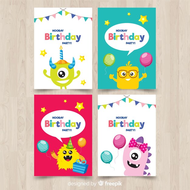 Colección de tarjetas de cumpleaños en diseño plano
