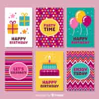 Vector gratuito colección de tarjetas de cumpleaños en diseño plano