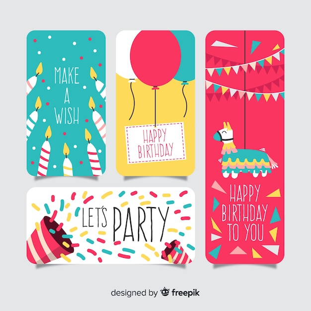 Colección de tarjetas de cumpleaños en diseño plano