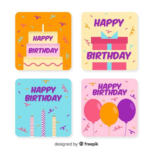 Colección de tarjetas de cumpleaños en diseño plano