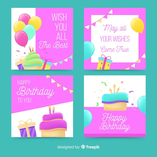 Colección de tarjetas de cumpleaños de diseño plano