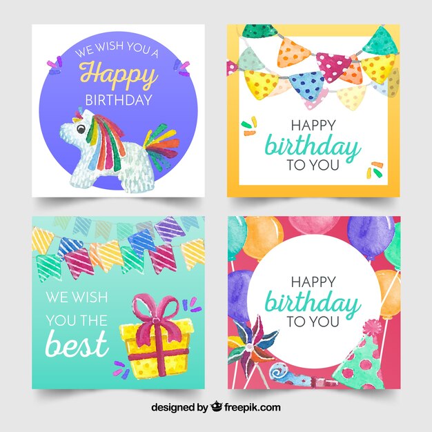 Colección de tarjetas de cumpleaños con elements