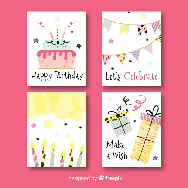 Colección de tarjetas de cumpleaños en estilo acuarela