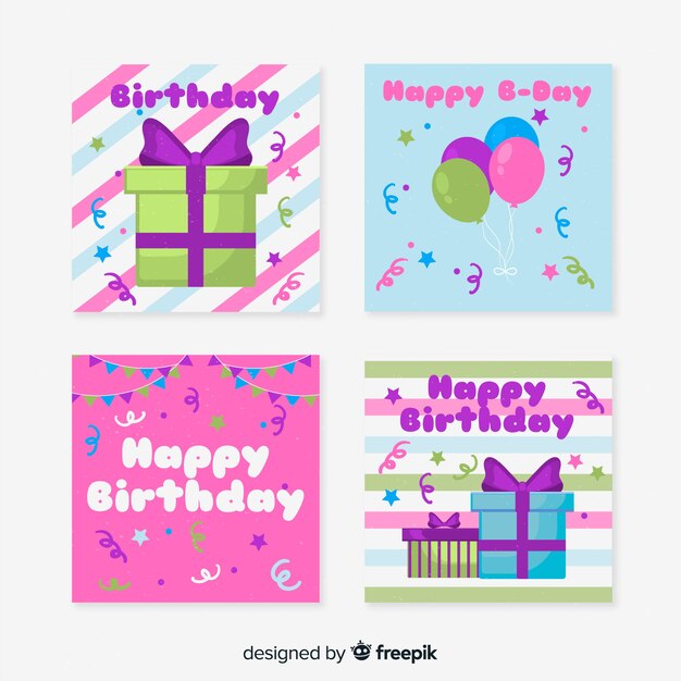 Colección de tarjetas de cumpleaños en estilo dibujado a mano