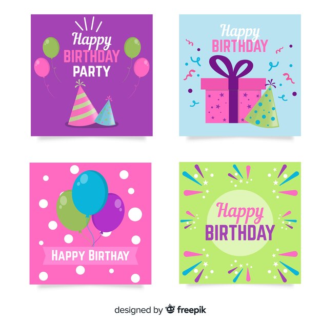 Colección de tarjetas de cumpleaños en estilo dibujado a mano
