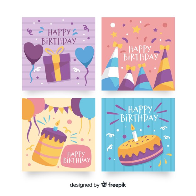 Colección de tarjetas de cumpleaños en estilo dibujado a mano