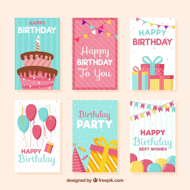 Colección de tarjetas de cumpleaños en estilo plano
