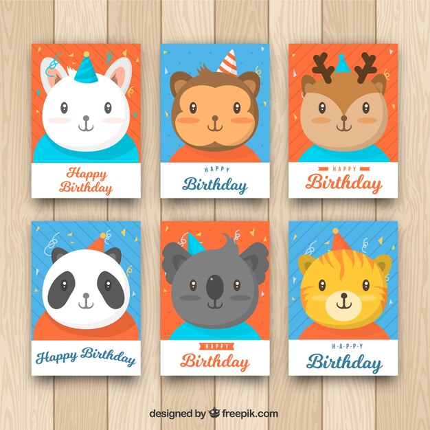 Colección de tarjetas de cumpleaños en estilo plano