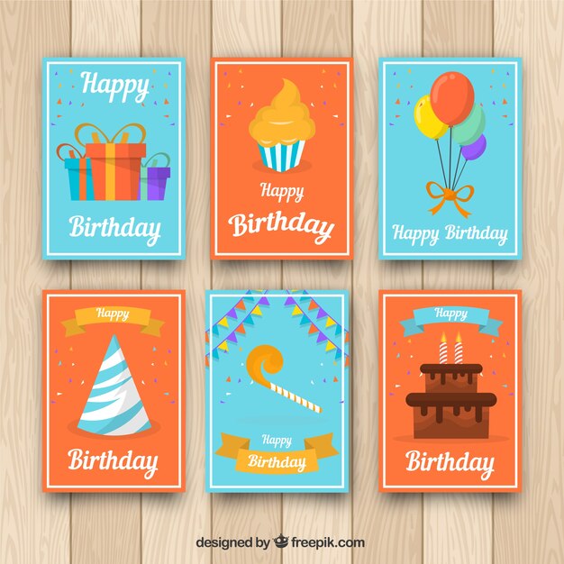 Colección de tarjetas de cumpleaños en estilo plano