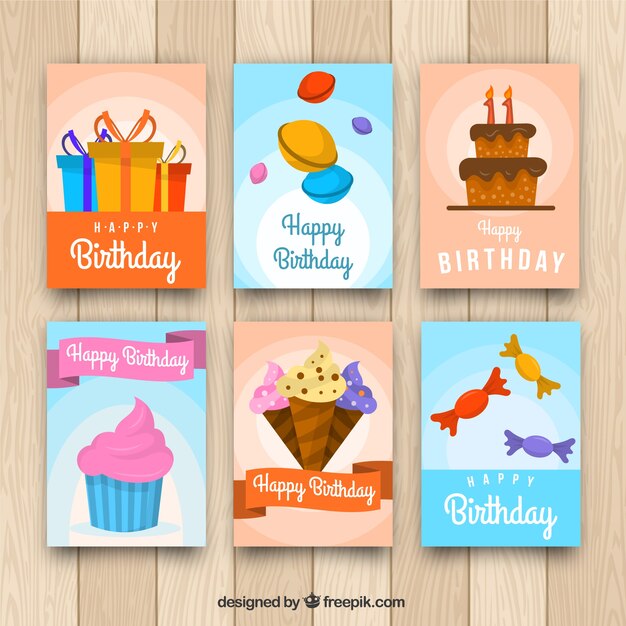 Colección de tarjetas de cumpleaños en estilo plano