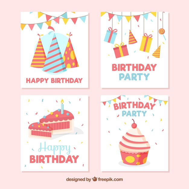 Colección de tarjetas de cumpleaños en estilo plano