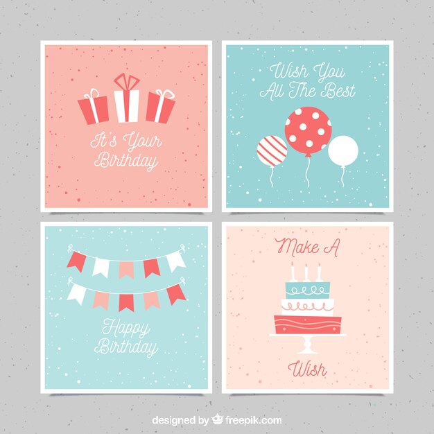 Colección de tarjetas de cumpleaños en estilo plano