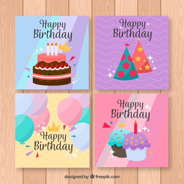 Colección de tarjetas de cumpleaños en estilo plano