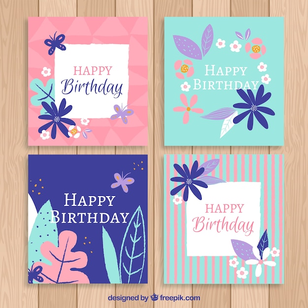 Vector gratuito colección de tarjetas de cumpleaños en estilo plano