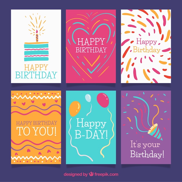 Vector gratuito colección de tarjetas de cumpleaños en estilo plano