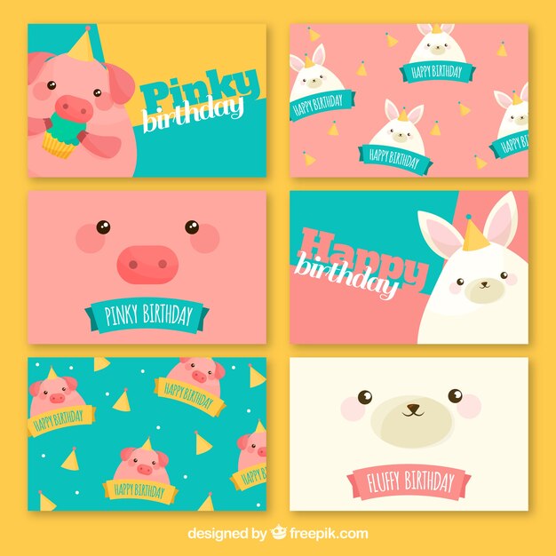 Colección de tarjetas de cumpleaños en estilo plano