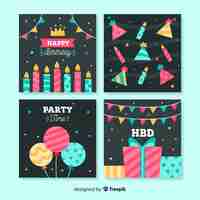 Vector gratuito colección de tarjetas de cumpleaños en estilo plano.