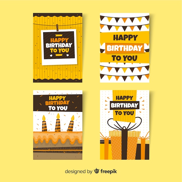 Colección de tarjetas de cumpleaños en estilo plano