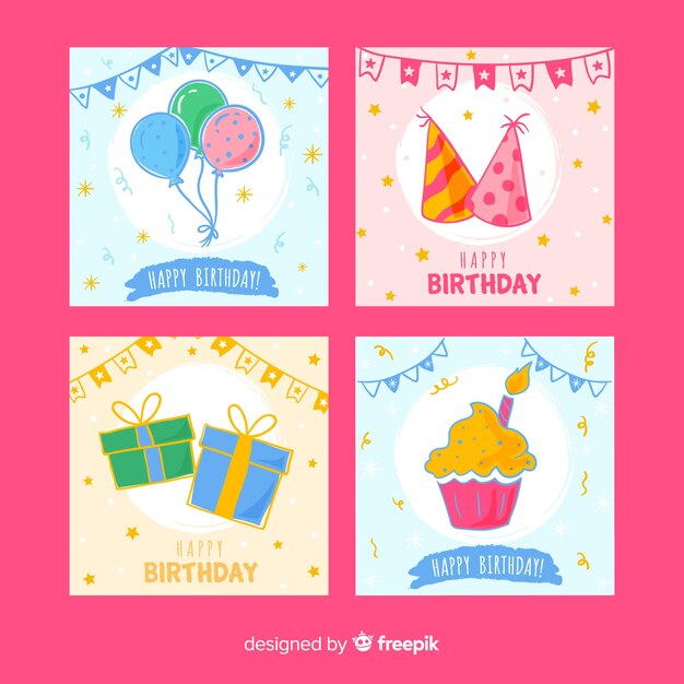 Colección de tarjetas de cumpleaños en estilo plano