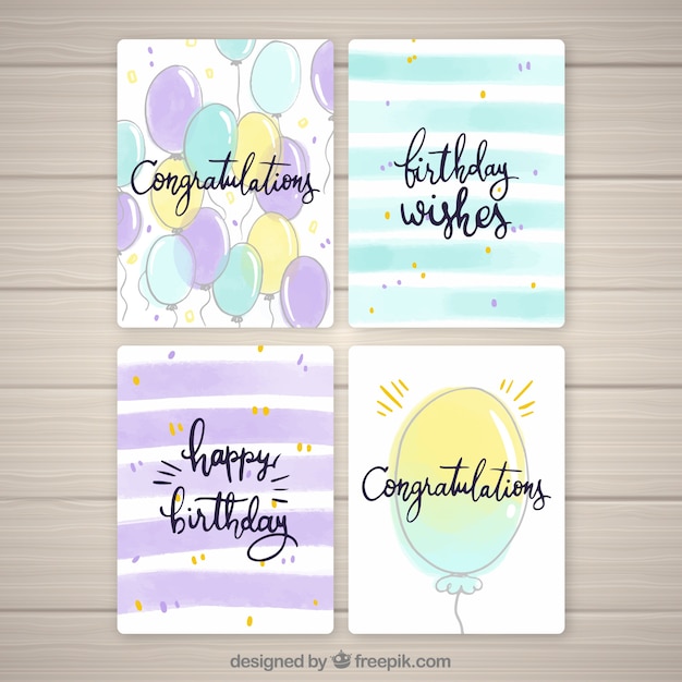 Vector gratuito colección de tarjetas de cumpleaños con globos