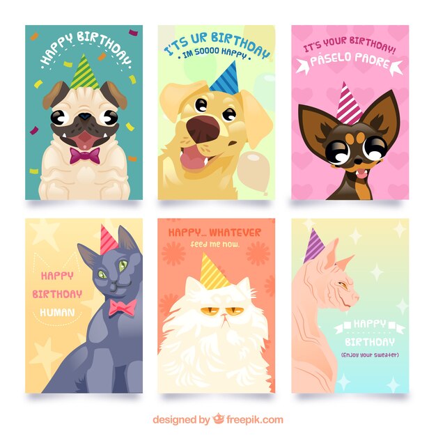 Colección de tarjetas de cumpleaños con mascotas 