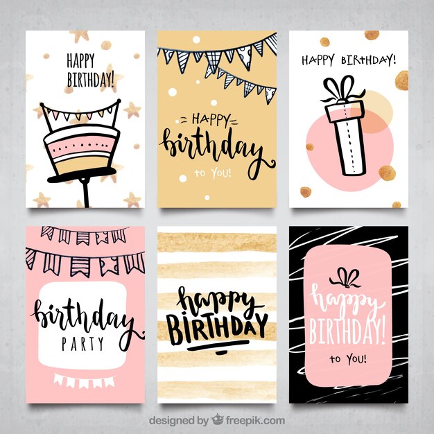 Colección de tarjetas de cumpleaños para niñas en acuarela