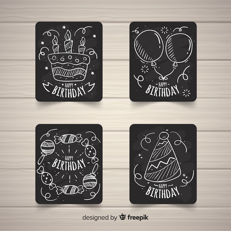 Vector gratuito colección de tarjetas de cumpleaños en pizarra