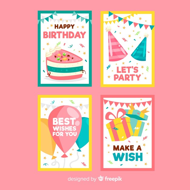 Colección de tarjetas de cumpleaños planas