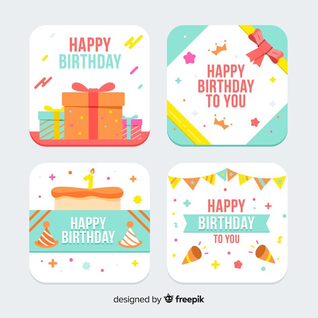 Colección de tarjetas de cumpleaños planas
