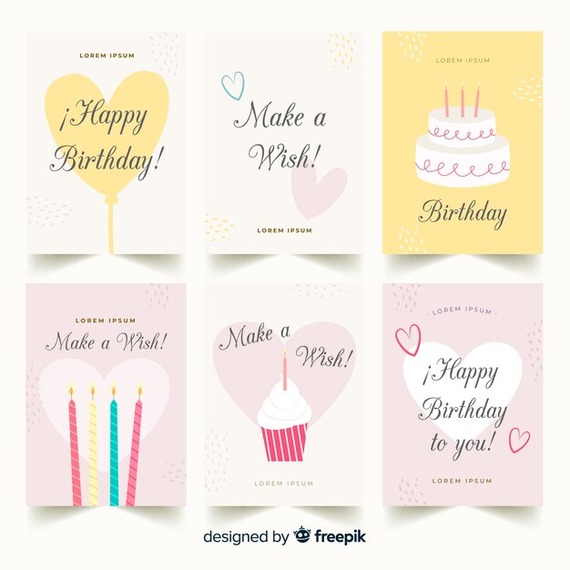 Colección de tarjetas de cumpleaños planas
