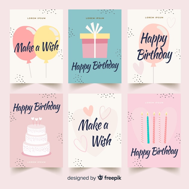 Colección de tarjetas de cumpleaños planas