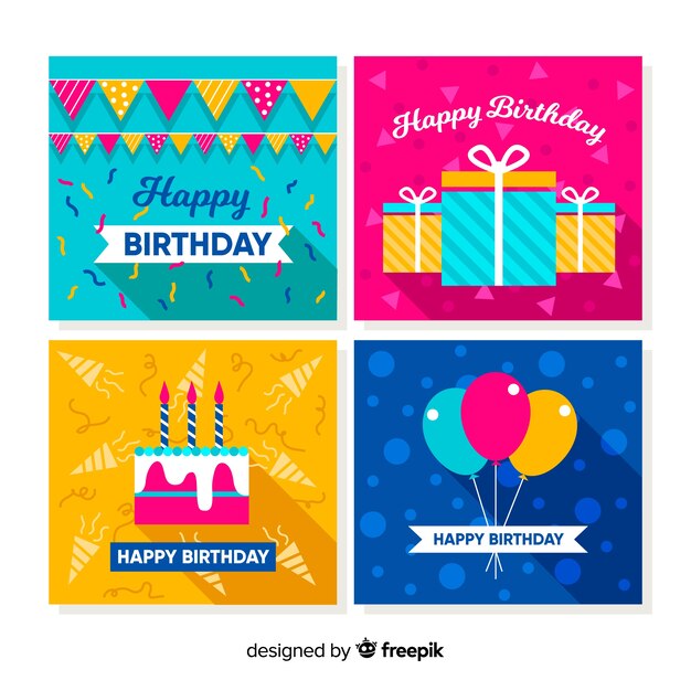 Colección de tarjetas de cumpleaños planas