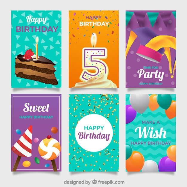 Vector gratuito colección de tarjetas para cumpleaños