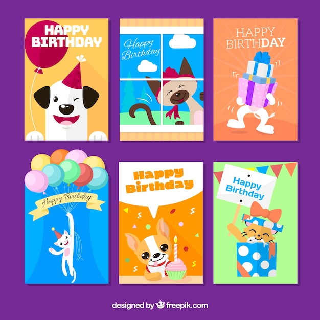 Vector gratuito colección de tarjetas de cumpleaños